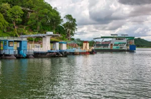 Houseboats moored at a marina on Lake Kariba