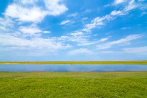 A shallow seasonal lake mirroring the sky on the floodplain at Liuwa