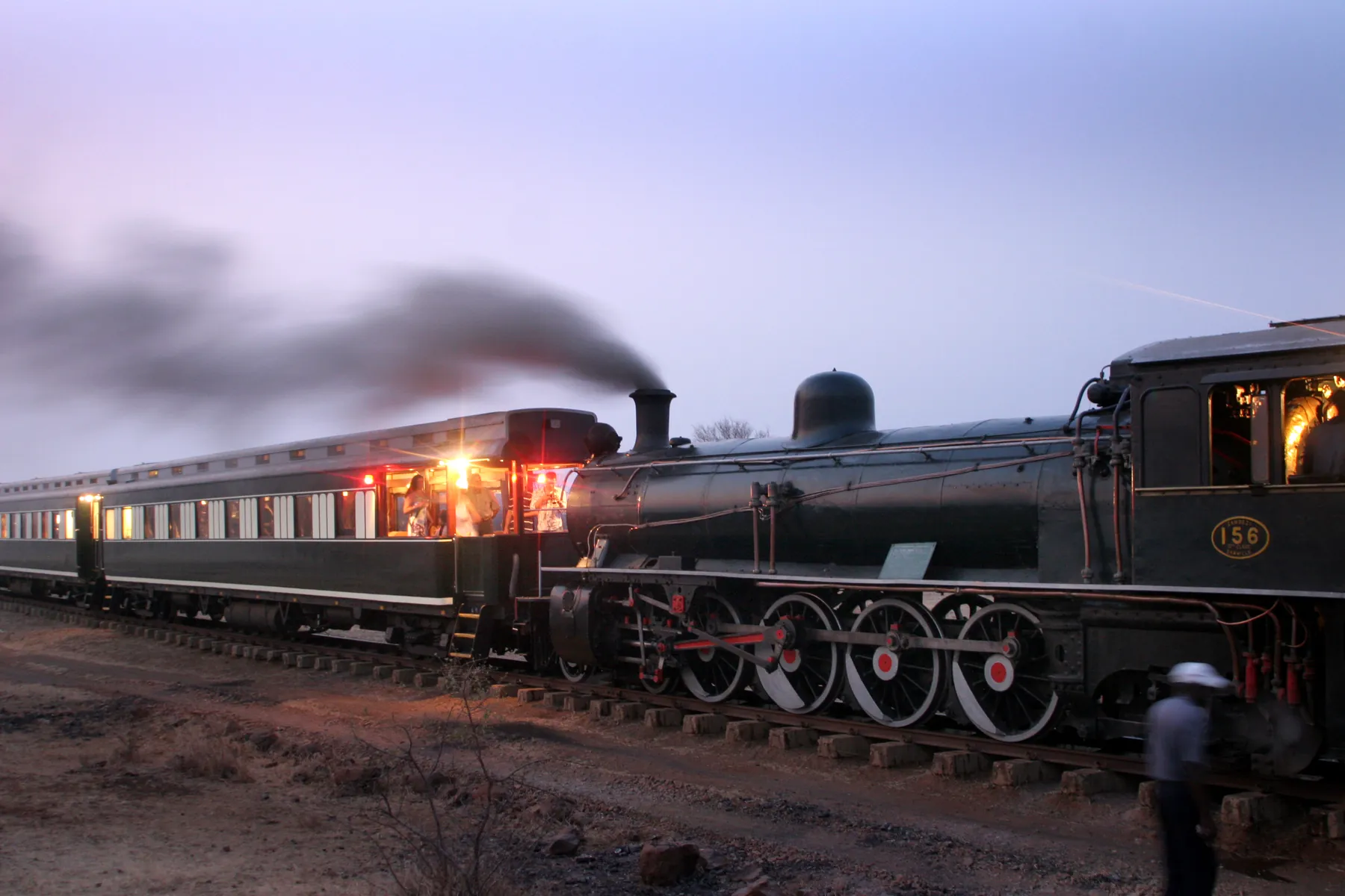 Restored steam locomotive and coaches, Livingstone, Zambia