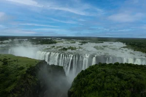 Aerial view of Victoria Falls on the Zambezi River near Livingstone, Zambia